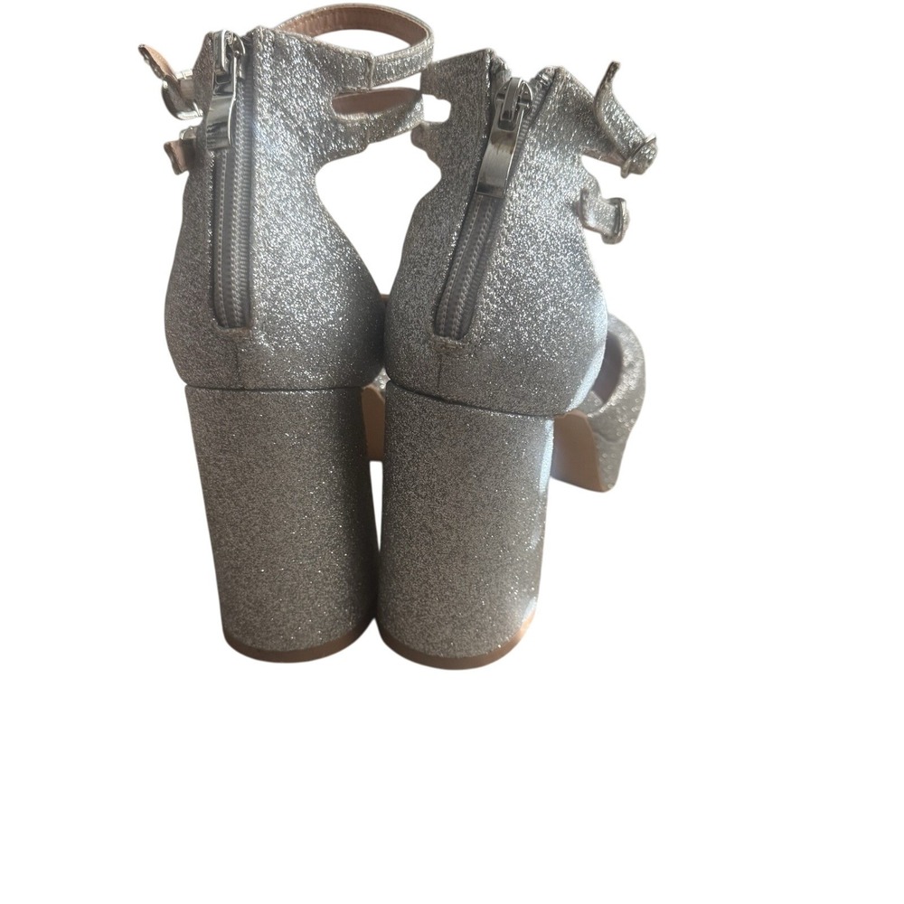 Lulus Silver Glitter Platform Heels Ankle Strap Chunky Block Heel Shoes - Picture 5 of 7